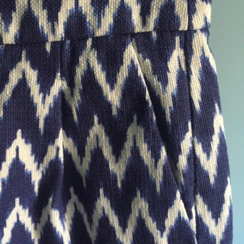 J.Crew Ikat Mini Skirt Blue Ivory Chevron Cotton Sz 0 Preppy Summer Coastal